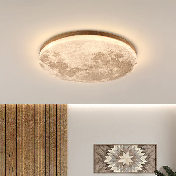 Round Nordic Wood & PVC LED Flush Mount Ceiling Light