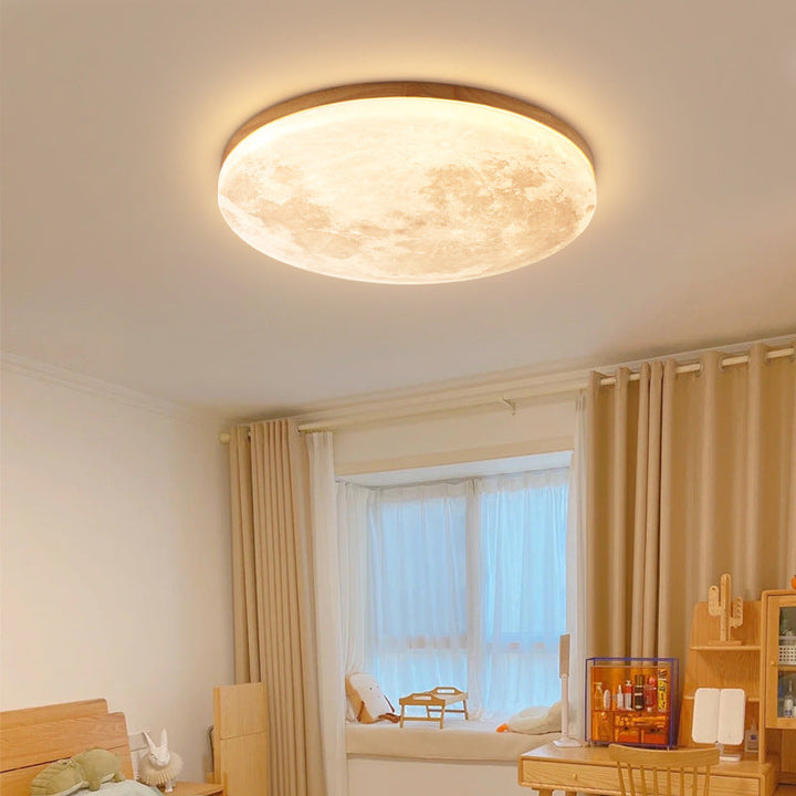 Round Nordic Wood & PVC LED Flush Mount Ceiling Light