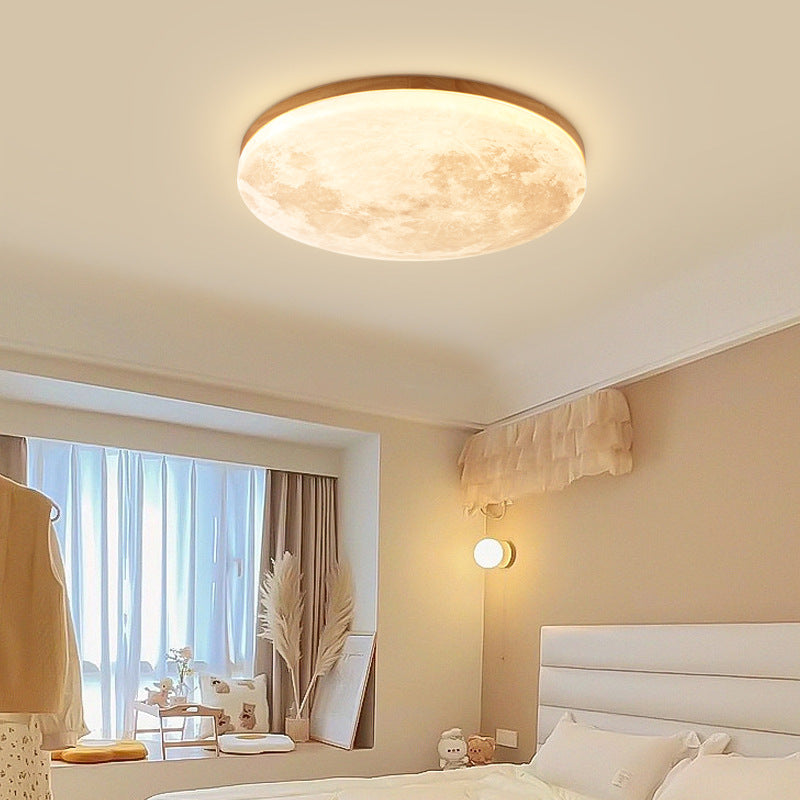Round Nordic Wood & PVC LED Flush Mount Ceiling Light