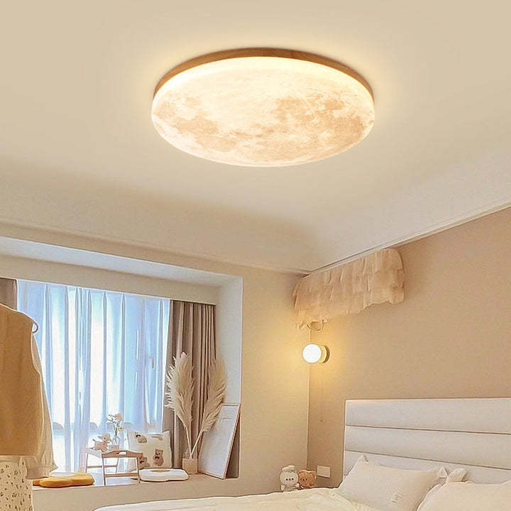 Round Nordic Wood & PVC LED Flush Mount Ceiling Light