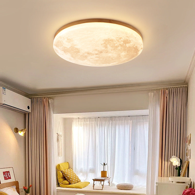 Round Nordic Wood & PVC LED Flush Mount Ceiling Light