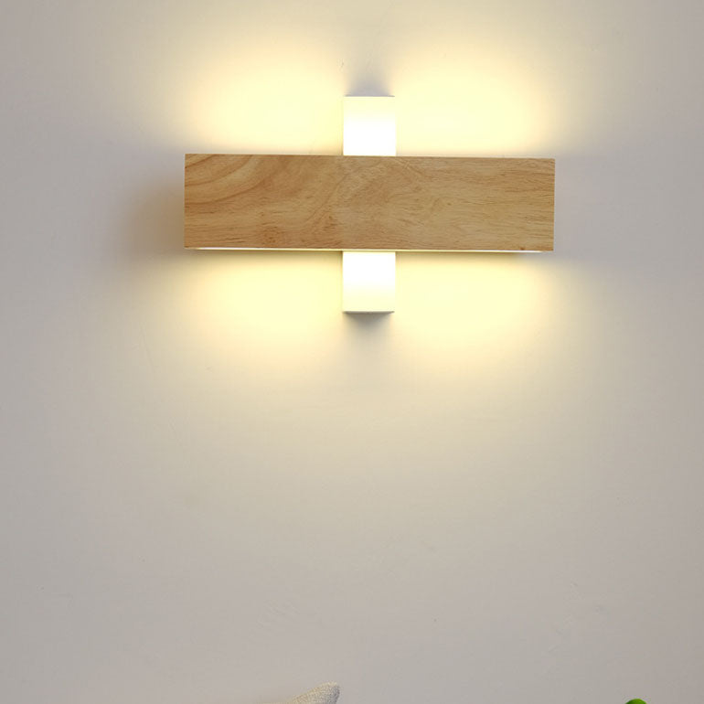 Rectangular Japanese Wood LED Wall Sconce