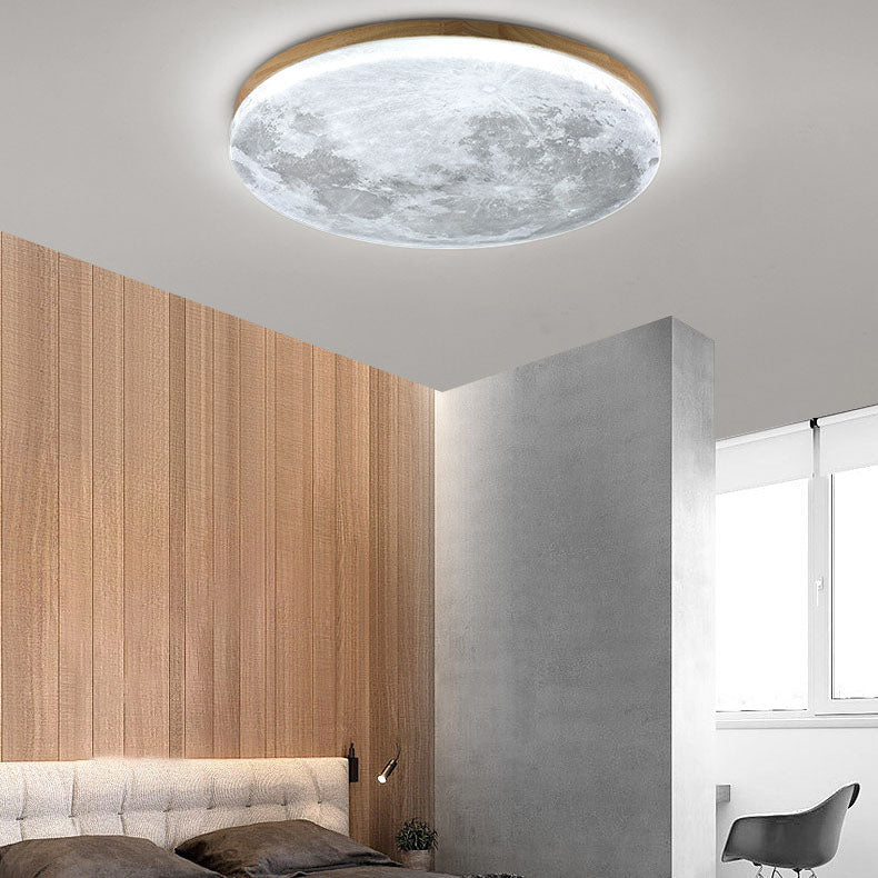 Round Nordic Wood & PVC LED Flush Mount Ceiling Light