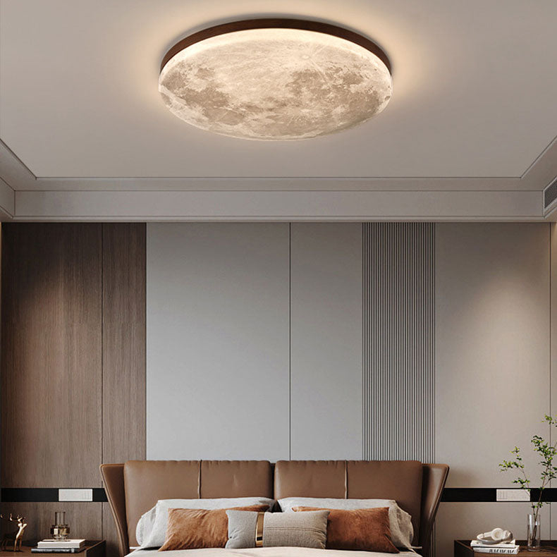 Round Nordic Wood & PVC LED Flush Mount Ceiling Light