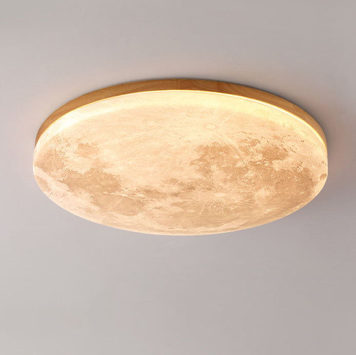 Round Nordic Wood & PVC LED Flush Mount Ceiling Light