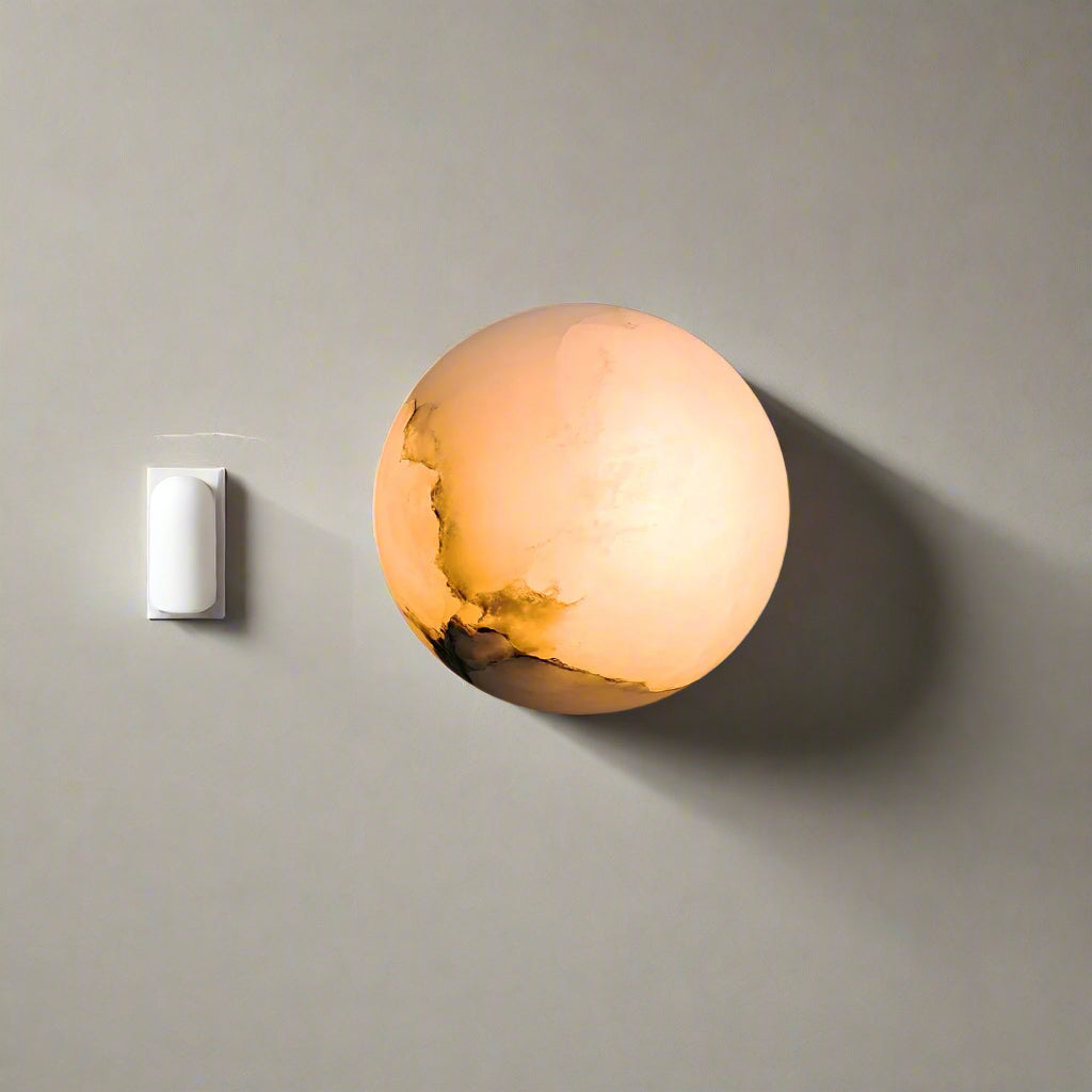 Japandi Marble LED Orb Wall Sconce