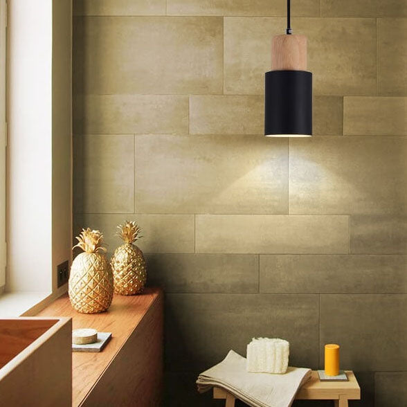 Cylinder 1-Light Nordic Wood LED Pendant Light