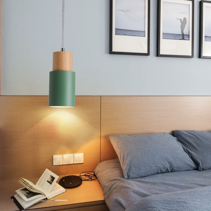 Cylinder 1-Light Nordic Wood LED Pendant Light
