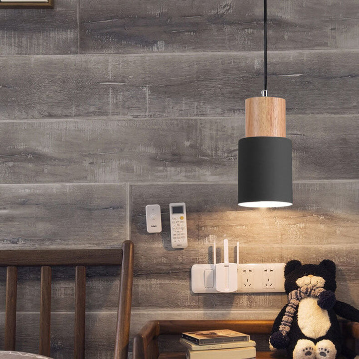 Cylinder 1-Light Nordic Wood LED Pendant Light