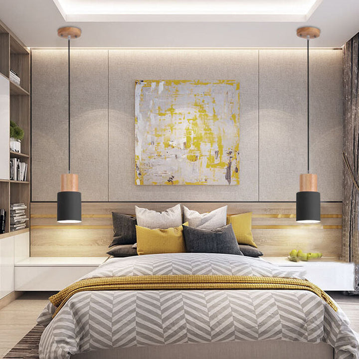 Cylinder 1-Light Nordic Wood LED Pendant Light