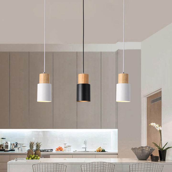 Cylinder 1-Light Nordic Wood LED Pendant Light