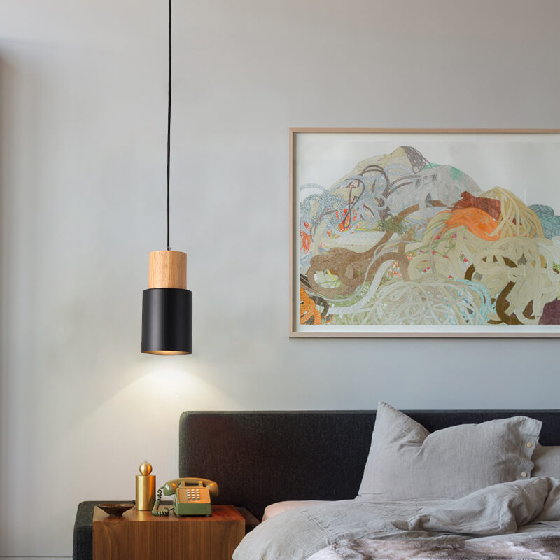 Cylinder 1-Light Nordic Wood LED Pendant Light