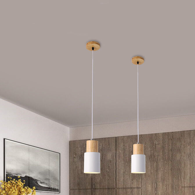 Cylinder 1-Light Nordic Wood LED Pendant Light