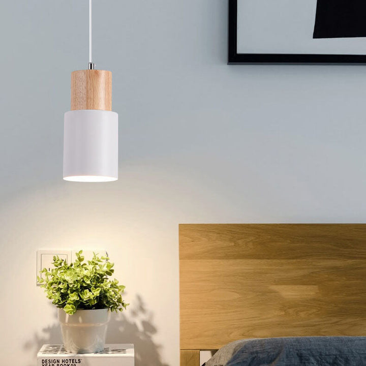 Cylinder 1-Light Nordic Wood LED Pendant Light