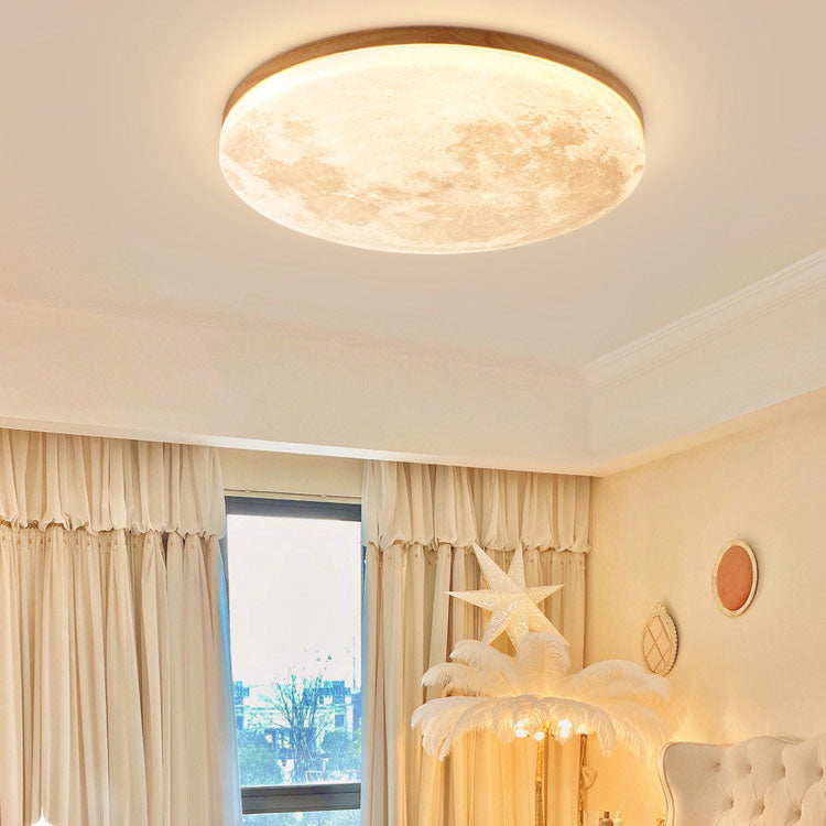 Round Nordic Wood & PVC LED Flush Mount Ceiling Light