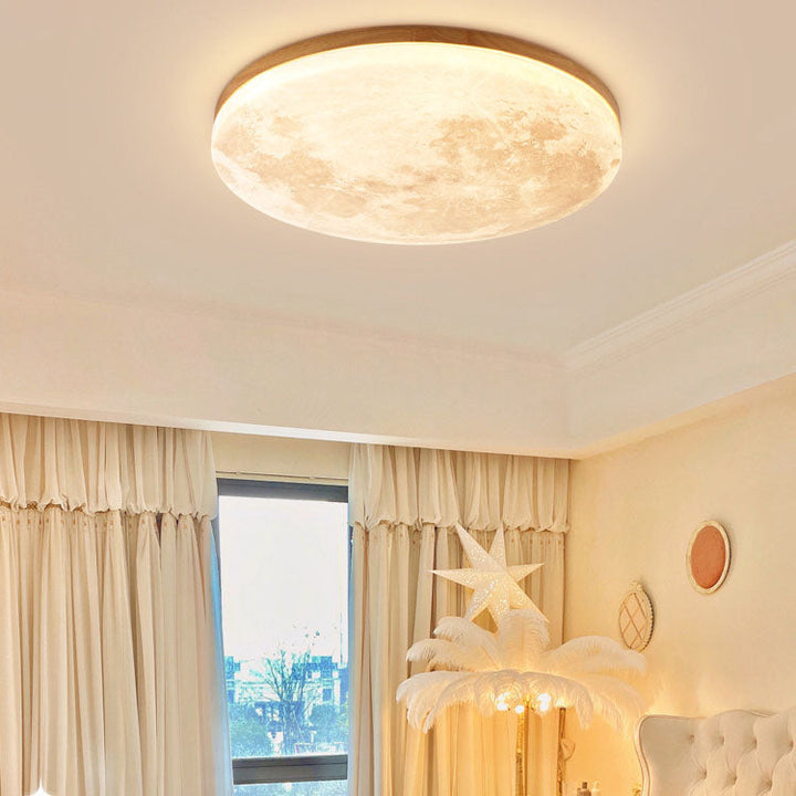 Round Nordic Wood & PVC LED Flush Mount Ceiling Light