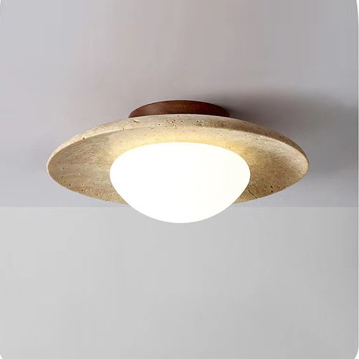 Round Nordic Minimalist Travertine 1-Light LED Ceiling Light