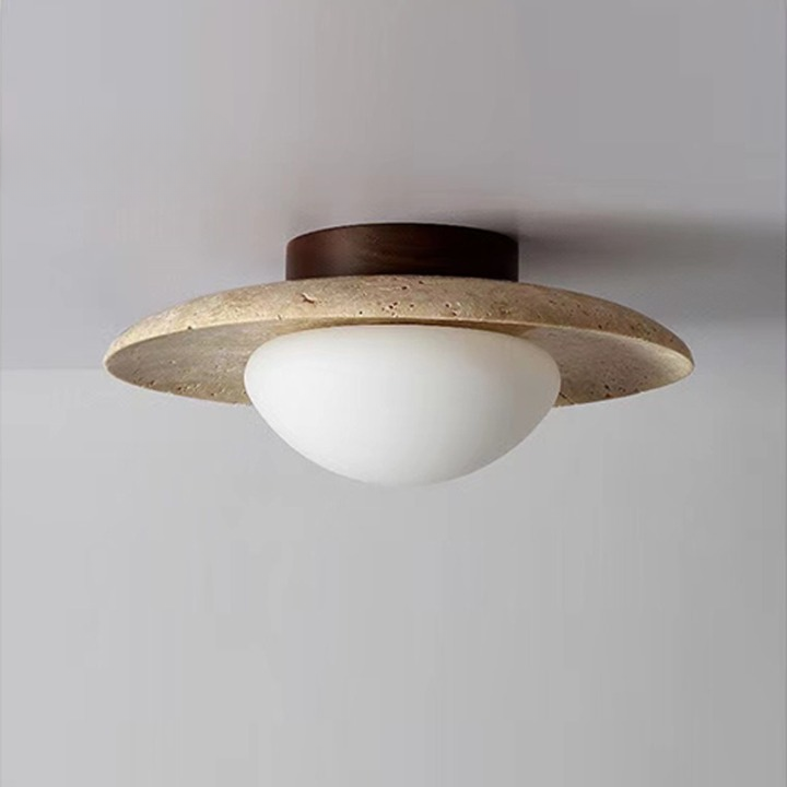 Round Nordic Minimalist Travertine 1-Light LED Ceiling Light