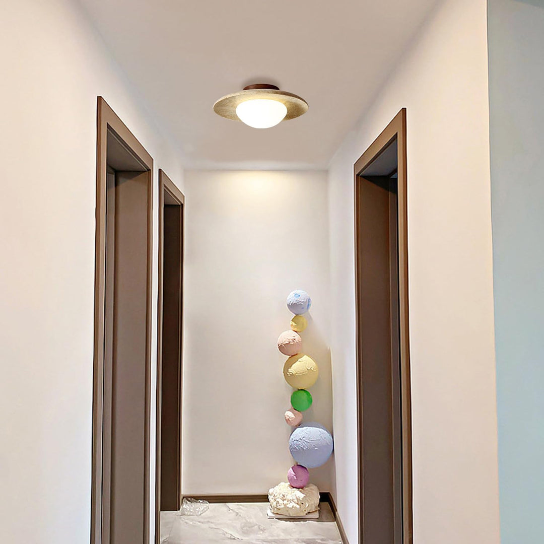 Round Nordic Minimalist Travertine 1-Light LED Ceiling Light