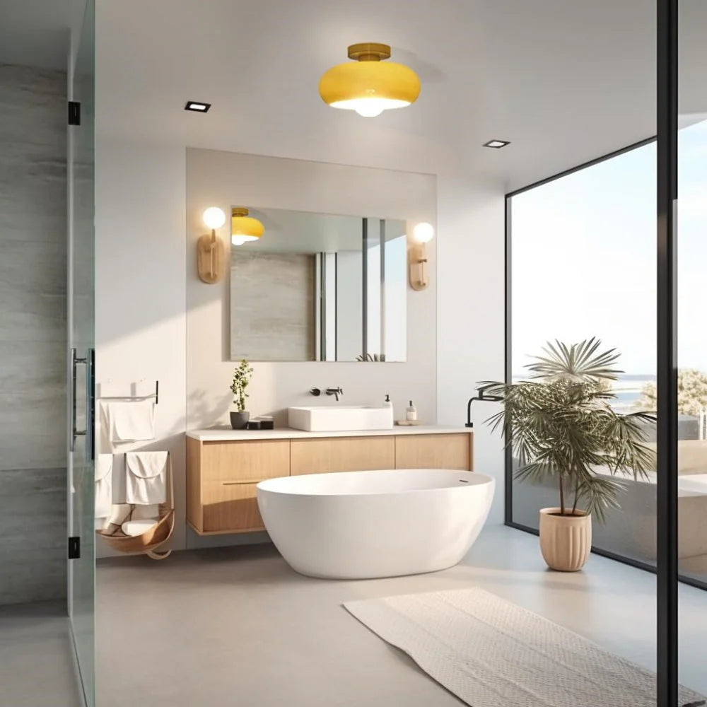 Vintage Classic Mid Century Glass Shade Ceiling Light