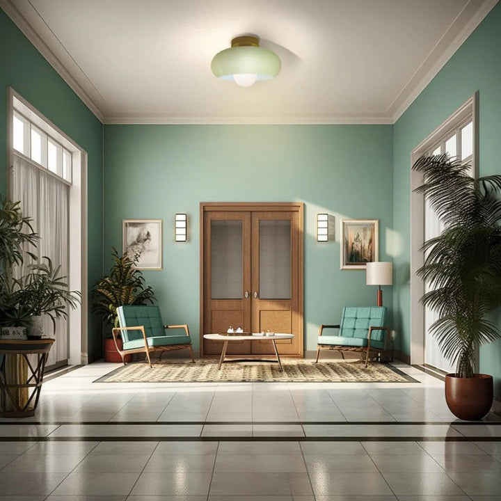 Vintage Classic Mid Century Glass Shade Ceiling Light