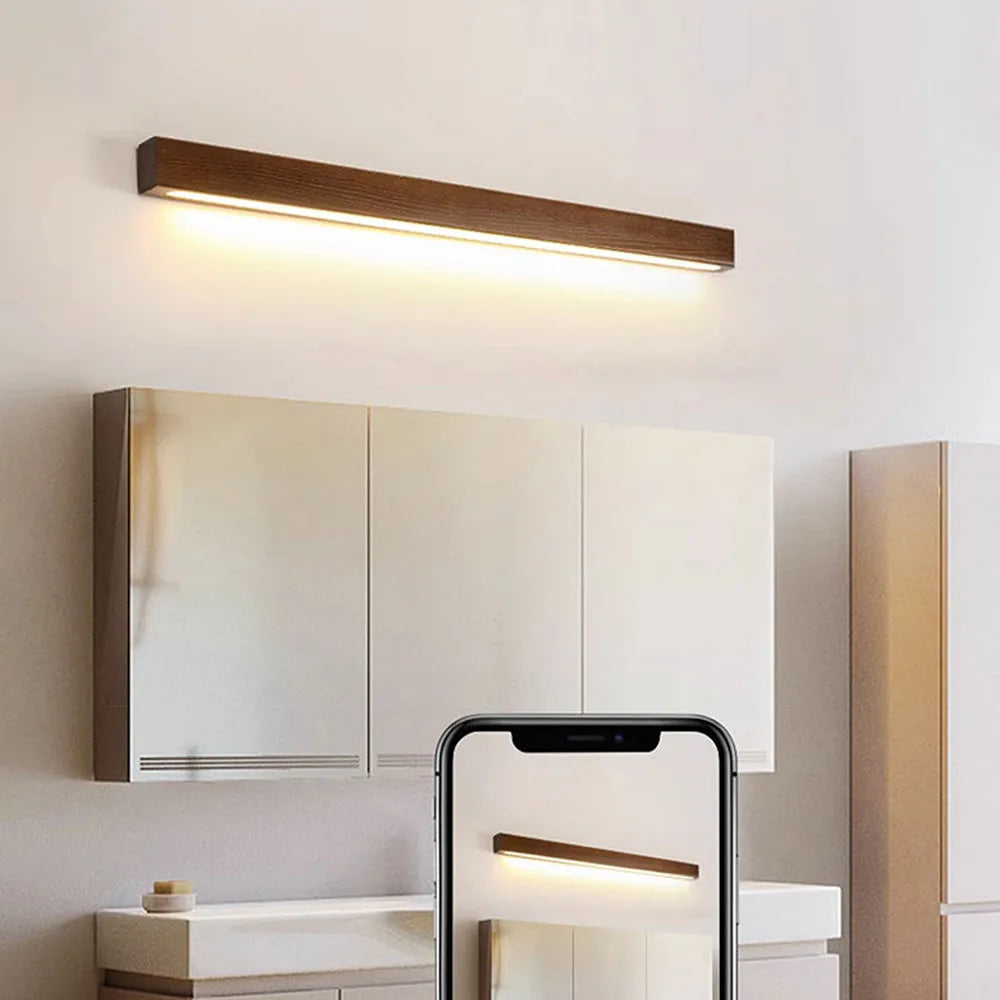 Simple Mirror Nordic Wood LED Bathroom Wall Lighting
