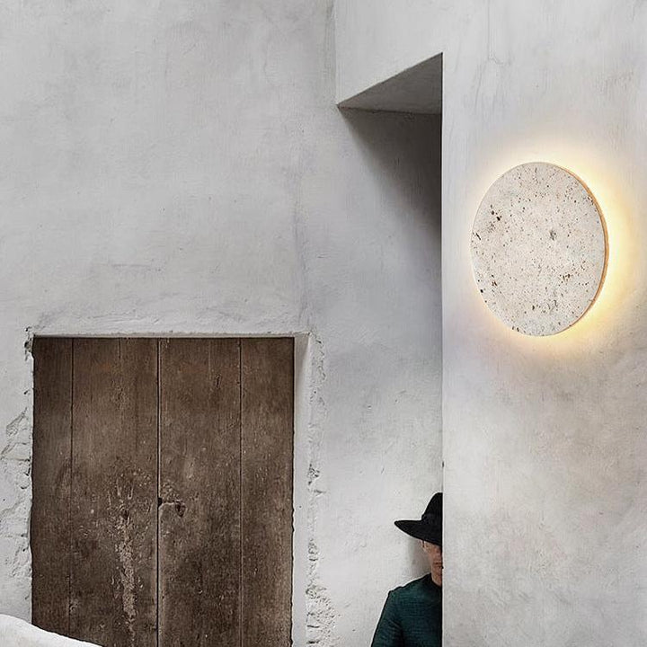 Minimalist Travertine  1-light LED Round Wall Sconce