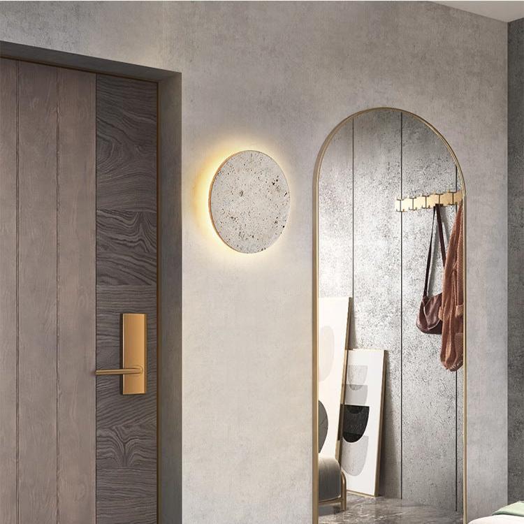 Minimalist Travertine  1-light LED Round Wall Sconce