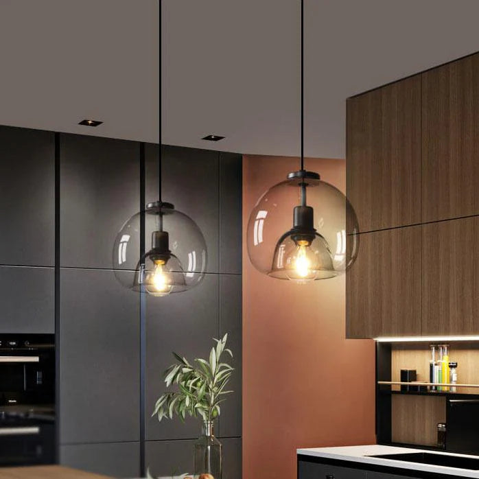 Modern Minimalist Amber-Tinted Pendant Light