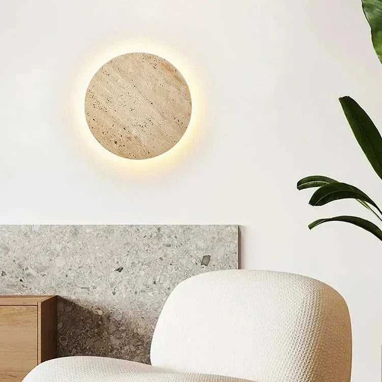 Minimalist Travertine  1-light LED Round Wall Sconce