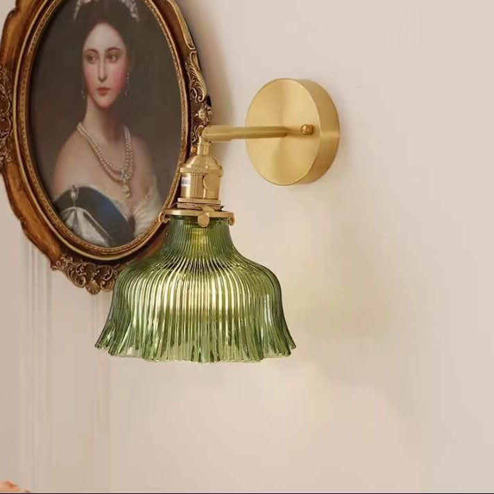 Nordic Flower Brass & Green Glass Wall Light