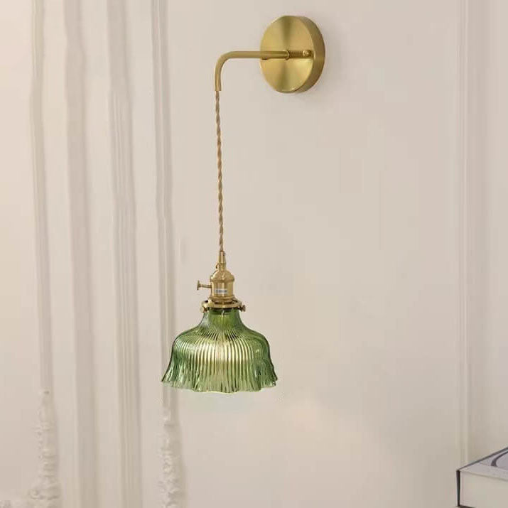 Nordic Flower Brass & Green Glass Wall Light