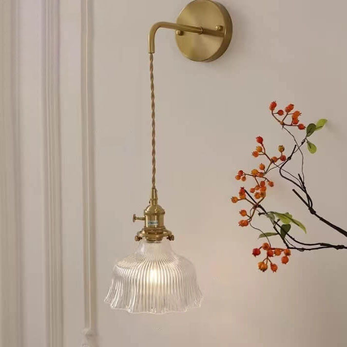 Nordic Flower Brass & Green Glass Wall Light